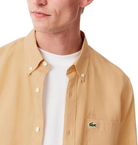 Lacoste Contemporary Collection's Men's Long Sleeve Regular Fit Linen Button Down with Front Pocket in Saudi Arabia