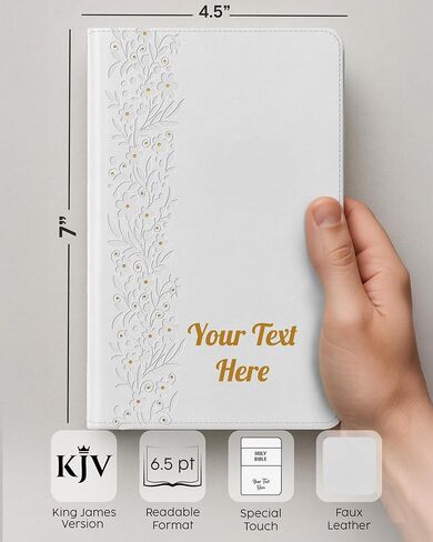 Hope Harbor Personalized Bride’s Bible with Custom Text & Design Printed Cover, KJV, White, King James Version, Red Letter Edition, Comfort Print, Faux Leather in Saudi Arabia