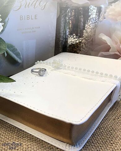 Hope Harbor Personalized Bride’s Bible with Custom Text & Design Printed Cover, KJV, White, King James Version, Red Letter Edition, Comfort Print, Faux Leather in Saudi Arabia