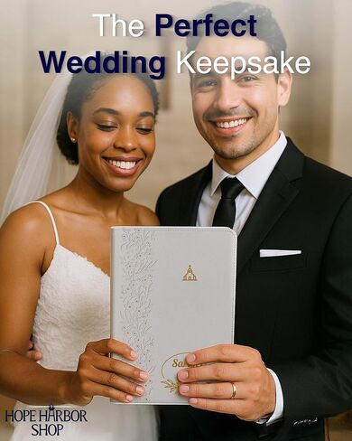 Hope Harbor Personalized Bride’s Bible with Custom Text & Design Printed Cover, KJV, White, King James Version, Red Letter Edition, Comfort Print, Faux Leather in Saudi Arabia