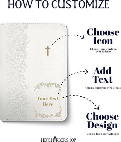 Hope Harbor Personalized Bride’s Bible with Custom Text & Design Printed Cover, KJV, White, King James Version, Red Letter Edition, Comfort Print, Faux Leather in Saudi Arabia