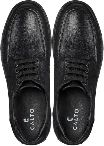 CALTO Men's Invisible Height Increasing Elevator Shoes - Pebble Grain Leather Lace-up Casual Shoes - 3 Inches Taller in Kuwait