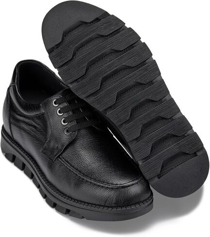 CALTO Men's Invisible Height Increasing Elevator Shoes - Pebble Grain Leather Lace-up Casual Shoes - 3 Inches Taller in Kuwait