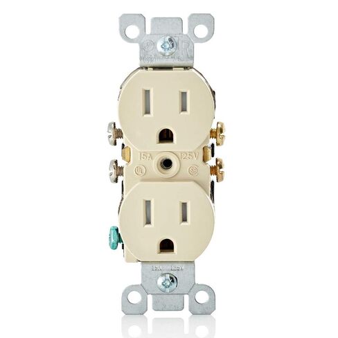 Leviton T5320-I Straight Blade Tamper Resistant Duplex Receptacle, 125 V, 15 A, 2 Pole, 3 Wire, 1 Pack, Ivory in Saudi Arabia
