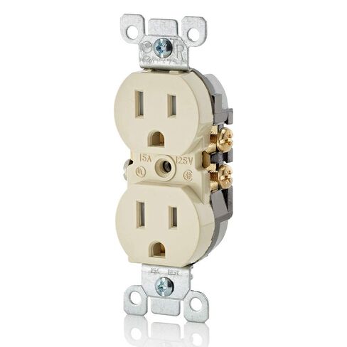Leviton T5320-I Straight Blade Tamper Resistant Duplex Receptacle, 125 V, 15 A, 2 Pole, 3 Wire, 1 Pack, Ivory in Saudi Arabia