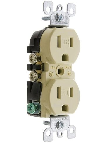 Leviton T5320-I Straight Blade Tamper Resistant Duplex Receptacle, 125 V, 15 A, 2 Pole, 3 Wire, 1 Pack, Ivory in Saudi Arabia