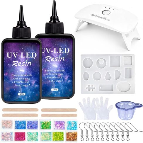 SolaraGlaze UV Resin with Light 240g Upgraded Hard Type Crystal Clear UV Resin Kit Ultraviolet Epoxy Resin Hard, Starter Kit for Craft Jewelry Making in Saudi Arabia