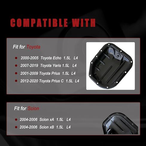 AUCERAMIC Engine Oil Pan and Drain Plug 264-318 Lower Oil Pan Fit for Toyota Yaris 2007-2019 Prius 2001-2009 Echo 2000-2005 Scion xA xB 2004-2006 1.5L Replace # 12102-21010 in Saudi Arabia
