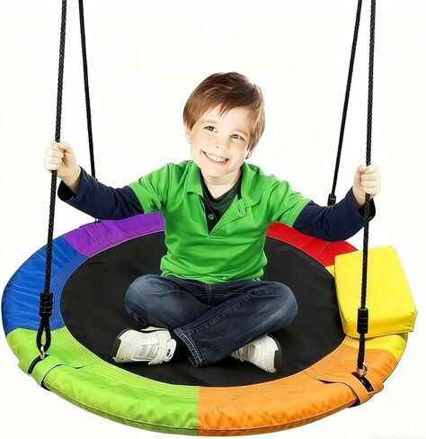 40 Inch Saucer Tree Swing 600lb Weight Capacity with 2pcs Hanging Straps, 900D Oxford Fabric Waterproof Durable Steel Frame and Carabiner for Kids Adults with Pillow,for Backyard (Blue, 40) in Saudi Arabia
