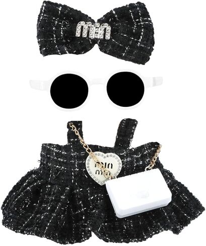 ملابس الدمى مقاس 17 سم ملابس وردية للدمى فستان أسود أنيق ومشابك شعر ونظارات وحقيبة إكسسوارات ملابس رائعة متوافقة مع الدمية (النمط 5) in Kuwait