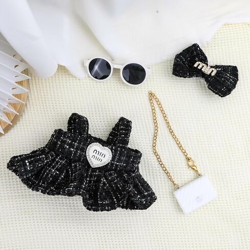 ملابس الدمى مقاس 17 سم ملابس وردية للدمى فستان أسود أنيق ومشابك شعر ونظارات وحقيبة إكسسوارات ملابس رائعة متوافقة مع الدمية (النمط 5) in Kuwait