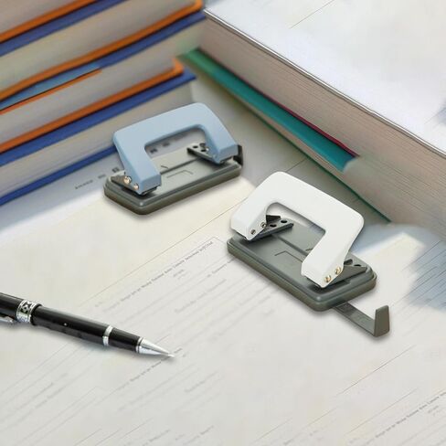 Premium 2 Hole Punch, 10 Sheet Capacity, Metal, Rubber Base, Easy-Clean Tray, Blue and White Randomly Shipped in Saudi Arabia