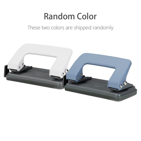 Premium 2 Hole Punch, 10 Sheet Capacity, Metal, Rubber Base, Easy-Clean Tray, Blue and White Randomly Shipped in Saudi Arabia