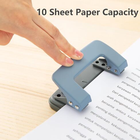 Premium 2 Hole Punch, 10 Sheet Capacity, Metal, Rubber Base, Easy-Clean Tray, Blue and White Randomly Shipped in Saudi Arabia