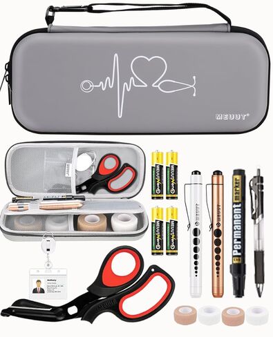 MEUUT 15 pcs Stethoscope Case Kits, Perfect Nurse Gift First Aid Kit with Stethoscope Case, Medical Scissor, Penlights with Batteries, Bandage Wraps, Badge Holders, Nurse Accessories for Nurses in Kuwait