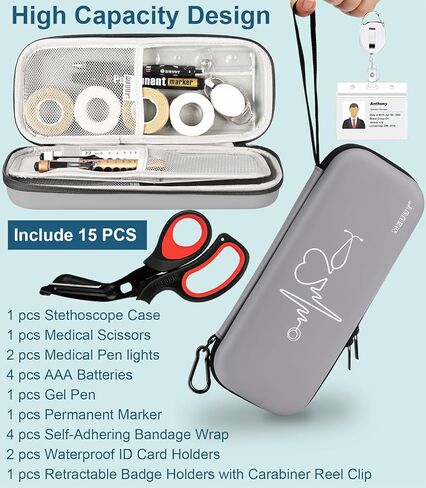 MEUUT 15 pcs Stethoscope Case Kits, Perfect Nurse Gift First Aid Kit with Stethoscope Case, Medical Scissor, Penlights with Batteries, Bandage Wraps, Badge Holders, Nurse Accessories for Nurses in Kuwait