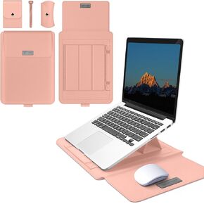 حافظة حماية للكمبيوتر المحمول مقاس 15-15.6 بوصة لجهاز MacBook Air/Pro 15 بوصة (M4/M3/M2)، [3 في 1] غطاء نحيف مقاوم للماء من جلد البولي يوريثان مع حامل وماوس لجهاز MacBook Pro (15 بوصة) - وردي in Kuwait