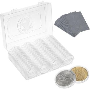 QWORK Coin Holder Set, 60 Pcs 1.61" Silver Dollar Capsules, Coin Capsules with Foam Gasket, Plastic Storage Case for Coin Collectors, 41mm in Kuwait