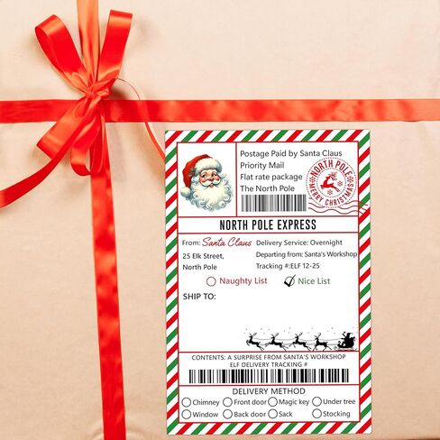 Christmas Gifts Tags Stickers from Santa, 20 Pcs Christmas North Pole Shipping Stickers Labels for Gifts, 4x6 Inch Holiday Presents Name Tags, Festive Chrismas Name Tag for Wrapping Box-D22 in Kuwait