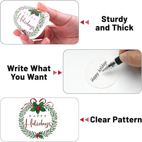 علامات jijAcraft Happy Holiday - 100 قطعة من علامات هدايا عيد الميلاد مع خيط، علامة هدايا ورقية على شكل إكليل مستدير مقاس 2.1 بوصة لحفلات عيد الميلاد، هدايا الحفلات، الحرف اليدوية اليدوية in Kuwait