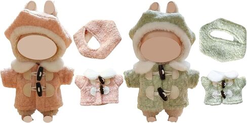 Winter Beret Coat Outfit 15-17cm Cute Two Piece Set Hat and Coat Fashionable Outfit Compatible with Labubu Gift (Two Colors) in Saudi Arabia