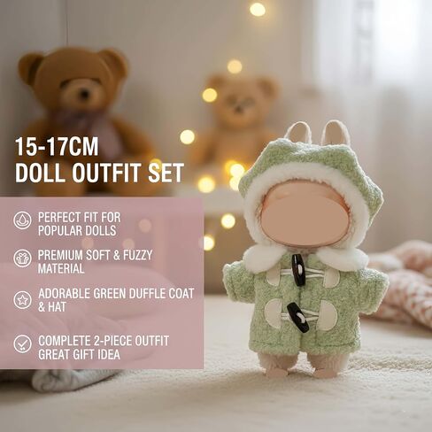 Winter Beret Coat Outfit 15-17cm Cute Two Piece Set Hat and Coat Fashionable Outfit Compatible with Labubu Gift (Two Colors) in Saudi Arabia