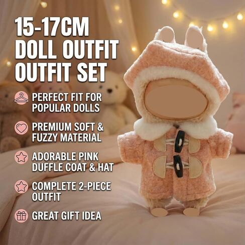Winter Beret Coat Outfit 15-17cm Cute Two Piece Set Hat and Coat Fashionable Outfit Compatible with Labubu Gift (Two Colors) in Saudi Arabia