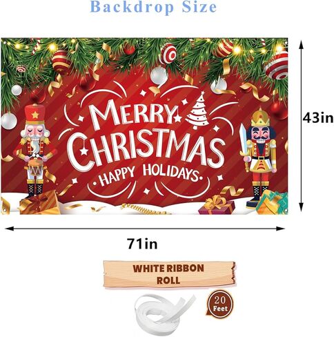 Merry Christmas Banner, Classic Holiday Christmas Banner Backdrop, Xmas Photography Background for Xmas Party Decorations, 71x43 Inch in Saudi Arabia