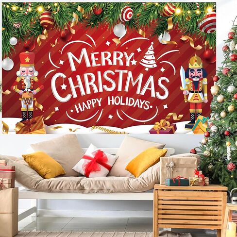 Merry Christmas Banner, Classic Holiday Christmas Banner Backdrop, Xmas Photography Background for Xmas Party Decorations, 71x43 Inch in Saudi Arabia