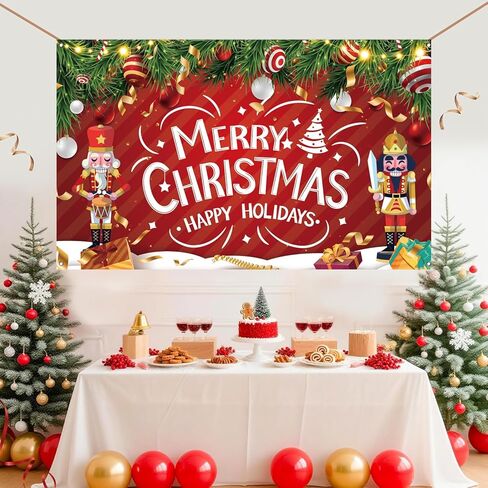 Merry Christmas Banner, Classic Holiday Christmas Banner Backdrop, Xmas Photography Background for Xmas Party Decorations, 71x43 Inch in Saudi Arabia