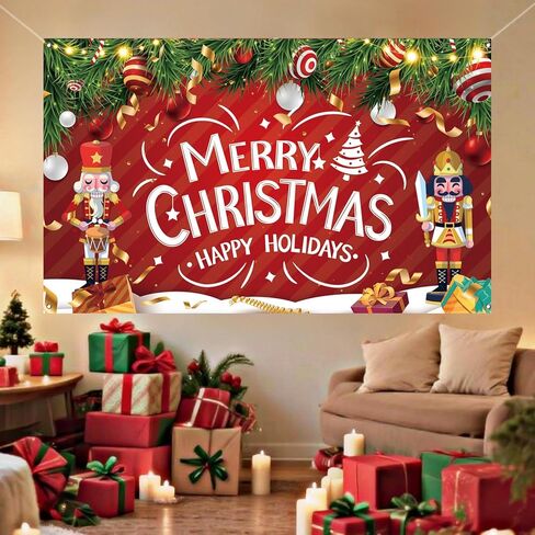 Merry Christmas Banner, Classic Holiday Christmas Banner Backdrop, Xmas Photography Background for Xmas Party Decorations, 71x43 Inch in Saudi Arabia