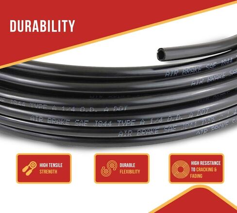 Mytee Products 3/16" OD x 50' SAE J844 Black Nylon Air Brake Tubing DOT Approved - Pneumatic Nylon Air Line Hose for Air Brake System in Saudi Arabia