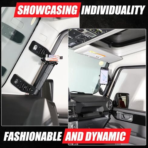 Car A-Pillar Grab Handle Replacement Compatible with INEOS Grenadier 2020-2024 2025+ Accessories, Driver and Passenger Grab Handle Grip Kit with Cell Phone Holder (Black, Type C) in Saudi Arabia
