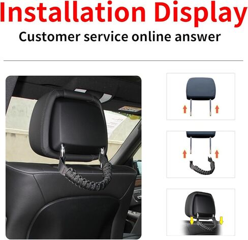 1 Pack 2 Pcs Headrest Grab Handles, Car Rear Seat Safety Grab Handle, Black Car Front Rear Seat Back Roll Bar Grip Handles Universal for Car SUV Truck Pickup Interior Accessories in Saudi Arabia