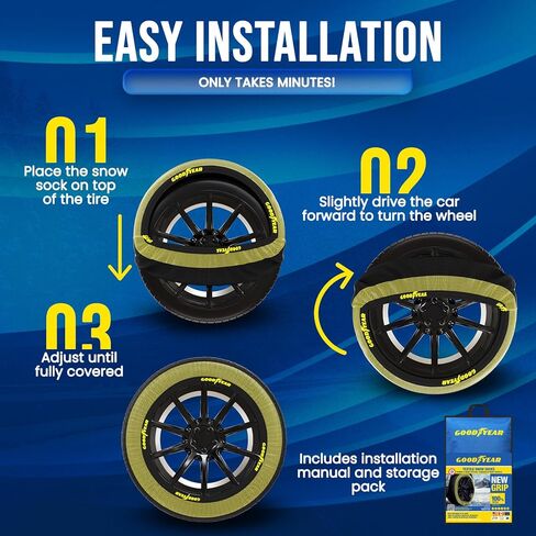 Goodyear Grip Textile Traction for Optimal Tire Grip in Snow and Ice. Global Leader in Tire Socks. Durable Multi-Season Reuse. Easy to Install Snow Socks for Emergency and Preventative Winter Safety. in Saudi Arabia
