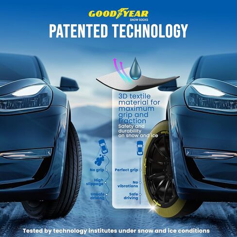 Goodyear Grip Textile Traction for Optimal Tire Grip in Snow and Ice. Global Leader in Tire Socks. Durable Multi-Season Reuse. Easy to Install Snow Socks for Emergency and Preventative Winter Safety. in Saudi Arabia