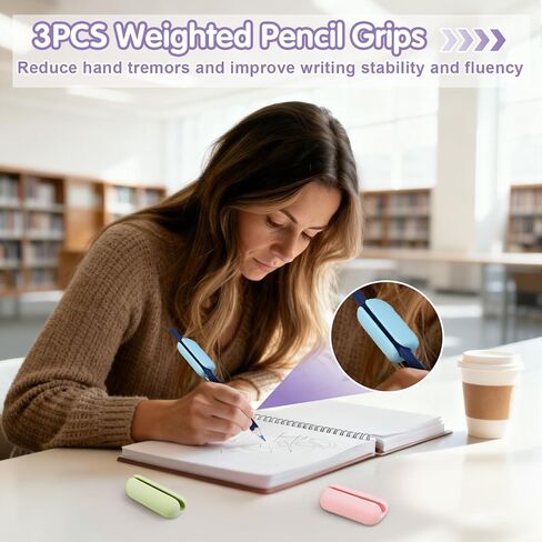 3-Pack Weighted Pencil Grips – Silicone Pencil Grips for Adults, Seniors & Special Needs – Improves Writing Stability for Hand Tremors, Autism, ADHD (Pink/Green/Blue) in Saudi Arabia