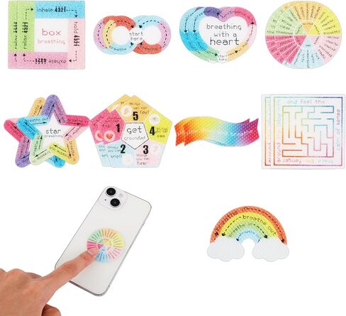 18pcs Anxiety Sensory Stickers, 9 Styles Colorful Rainbow Sensory Sticker Textured Calm Strips Tactile Rough Desk Fidget Anti Stress Adhesives for Adults Teens Classroom Office in Saudi Arabia