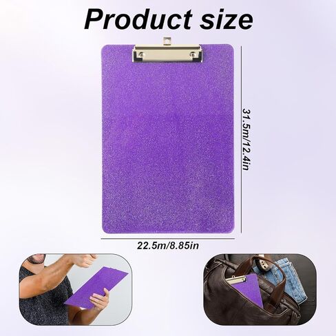 Purple Clear Glitter Clipboard Glitter Plastic Clipboards with Clip Cute Single Clipboard Work Clipboards for Office Supplies, Women 12.6 X 8.86 Inch in Saudi Arabia