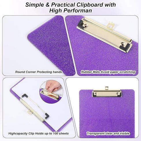 Purple Clear Glitter Clipboard Glitter Plastic Clipboards with Clip Cute Single Clipboard Work Clipboards for Office Supplies, Women 12.6 X 8.86 Inch in Saudi Arabia