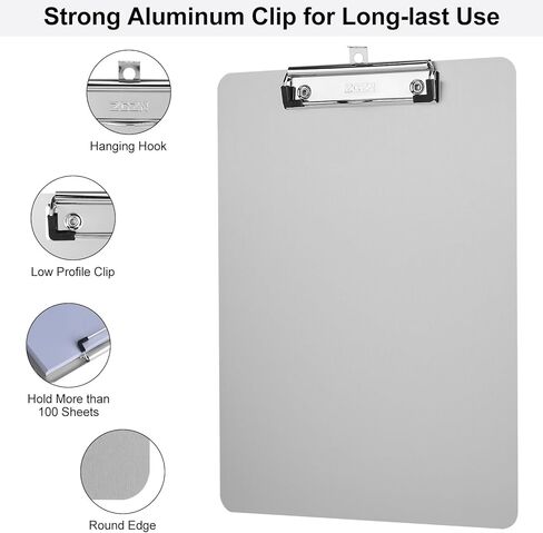 ZCZN Metal Clipboard, 12 x 9 Inches Heavy Duty Aluminum Clipboards, A4 Letter Sizer Document Holder with Low Profile Clip, Suitable for School, Office, Jobsite or Medical Staff, Silver in Saudi Arabia