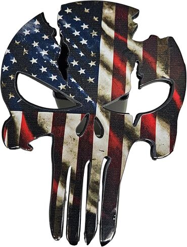 غطاء وصلة وصلة المقطورة من الفولاذ المكسور الأمريكي من Punisher Skull، أسود غير لامع مع نجوم وشرائط إيبوكسي محكوم عليها، دبوس سريع الفك، ملحق سيارة مزخرف in Saudi Arabia