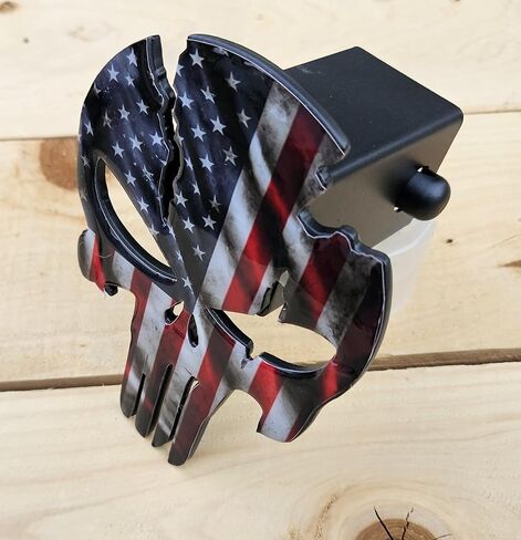 غطاء وصلة وصلة المقطورة من الفولاذ المكسور الأمريكي من Punisher Skull، أسود غير لامع مع نجوم وشرائط إيبوكسي محكوم عليها، دبوس سريع الفك، ملحق سيارة مزخرف in Saudi Arabia