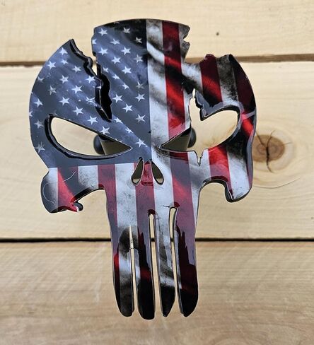 غطاء وصلة وصلة المقطورة من الفولاذ المكسور الأمريكي من Punisher Skull، أسود غير لامع مع نجوم وشرائط إيبوكسي محكوم عليها، دبوس سريع الفك، ملحق سيارة مزخرف in Saudi Arabia