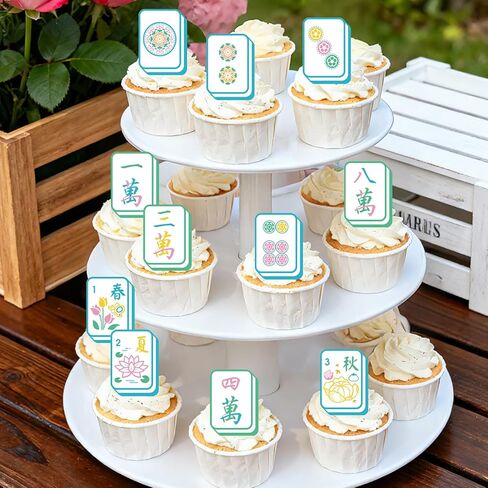 280 Pcs Edible Mahjong Cake Toppers, Cute Mahjong Theme Glutinous Rice Paper Cupcake Decorations for Cupcakes Desserts Game Theme Party Supplies in Saudi Arabia