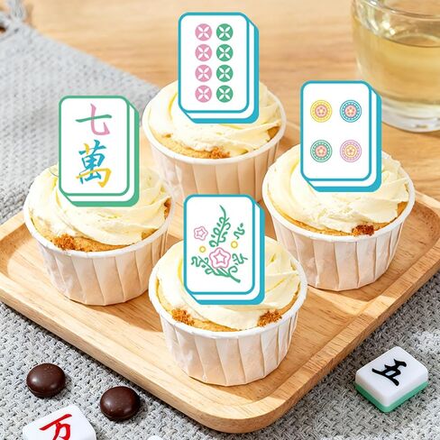 280 Pcs Edible Mahjong Cake Toppers, Cute Mahjong Theme Glutinous Rice Paper Cupcake Decorations for Cupcakes Desserts Game Theme Party Supplies in Saudi Arabia