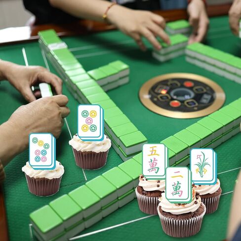 280 Pcs Edible Mahjong Cake Toppers, Cute Mahjong Theme Glutinous Rice Paper Cupcake Decorations for Cupcakes Desserts Game Theme Party Supplies in Saudi Arabia