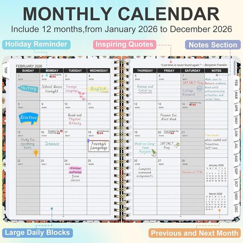 مخطط Timart 2026، يناير 2026 - ديسمبر 2026، مخطط أسبوعي وشهري، غلاف فني 2026 تقويم كتاب جدول أعمال الكتاب مع علامات التبويب، جيب داخلي للنساء، مثالي للوازم المنزلية المدرسية المكتبية، A5 (6.3 بوصة × 8.5 بوصة)-برتقالي in Kuwait