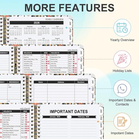 مخطط Timart 2026، يناير 2026 - ديسمبر 2026، مخطط أسبوعي وشهري، غلاف فني 2026 تقويم كتاب جدول أعمال الكتاب مع علامات التبويب، جيب داخلي للنساء، مثالي للوازم المنزلية المدرسية المكتبية، A5 (6.3 بوصة × 8.5 بوصة)-برتقالي in Kuwait