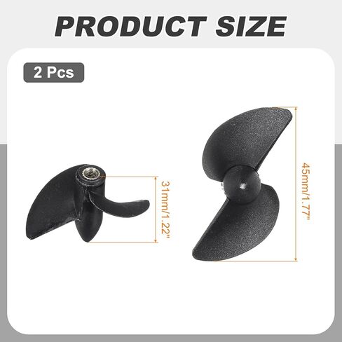 MECCANIXITY 2PCS RC قارب المروحة، 2 شفرات مراوح 4 مم ثقب ضياء 45 مم OD 31.5 مم الملعب النحاس الأساسية CW في اتجاه عقارب الساعة الدورية الحفر المروحة لقارب RC، DIY نموذج السفينة، أسود in Saudi Arabia